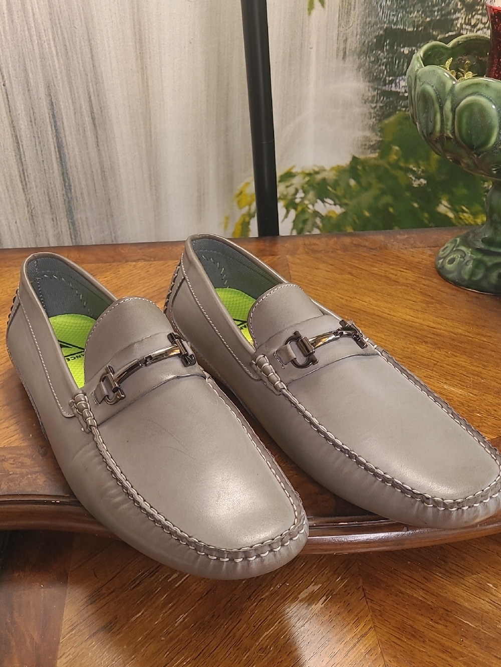 New! Vance Holden Mens 13 Casual Slip On Gray Faux Leather Loafers Metal Bit